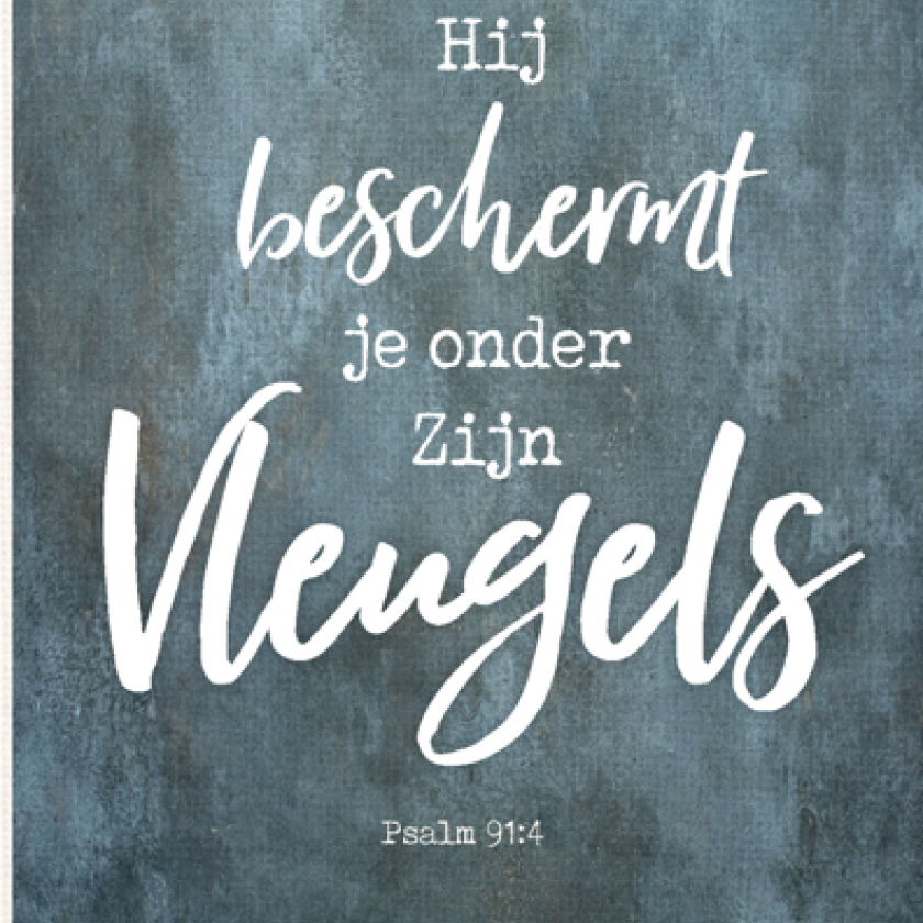 A4 poster met de tekst: 'Hij beschermt je onder Zijn vleugels'