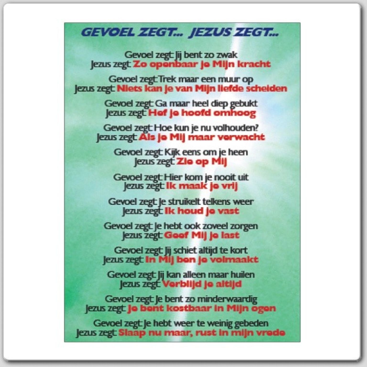 Minikaart 'Gevoel zegt, Jezus zegt'