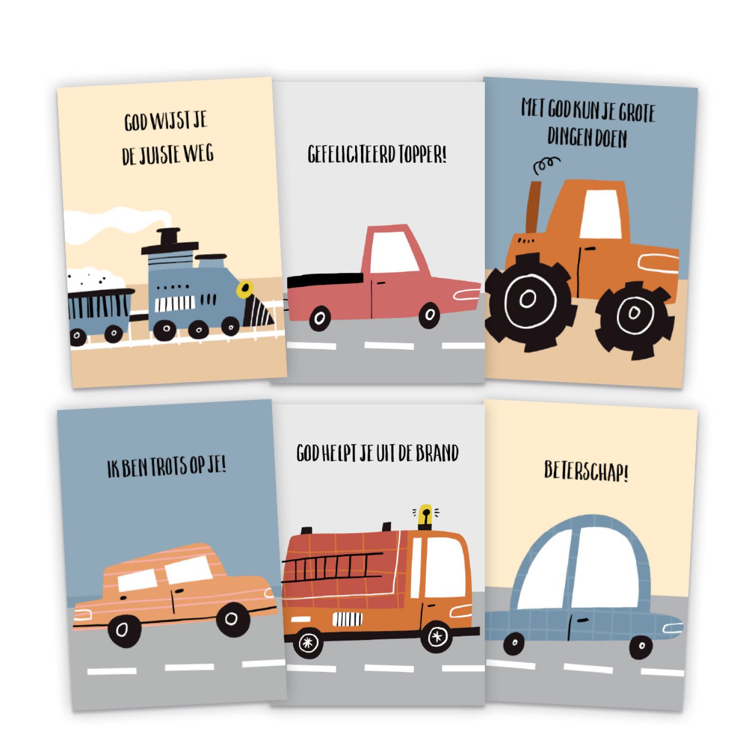 Set van 6 kinderkaarten met voertuigen