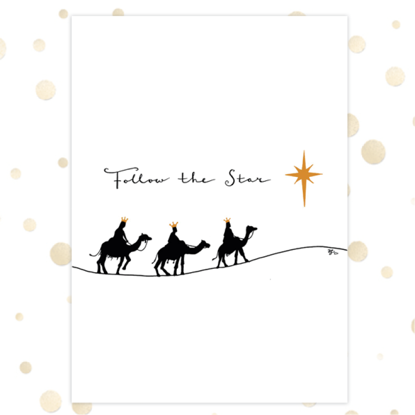 Kerstkaart 'Follow the star' - goudfolie - MA36057 -  Goudfolie kerstkaarten bij MajesticAlly