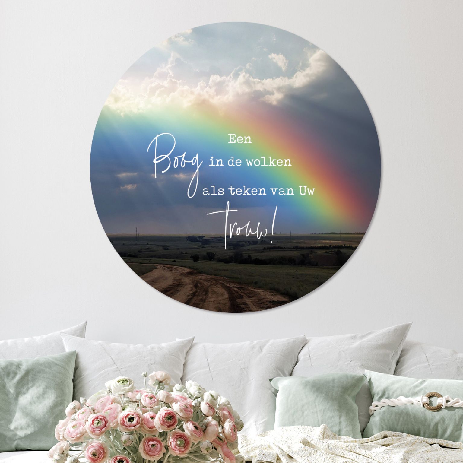 Muurcirkel 'Een boog in de wolken als teken van Uw trouw' - 100 cm