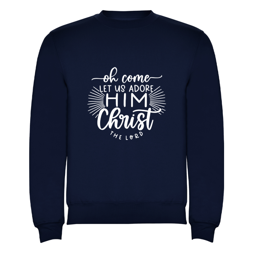 Oh come let us adore Him Blauwe trui ba3083e8
