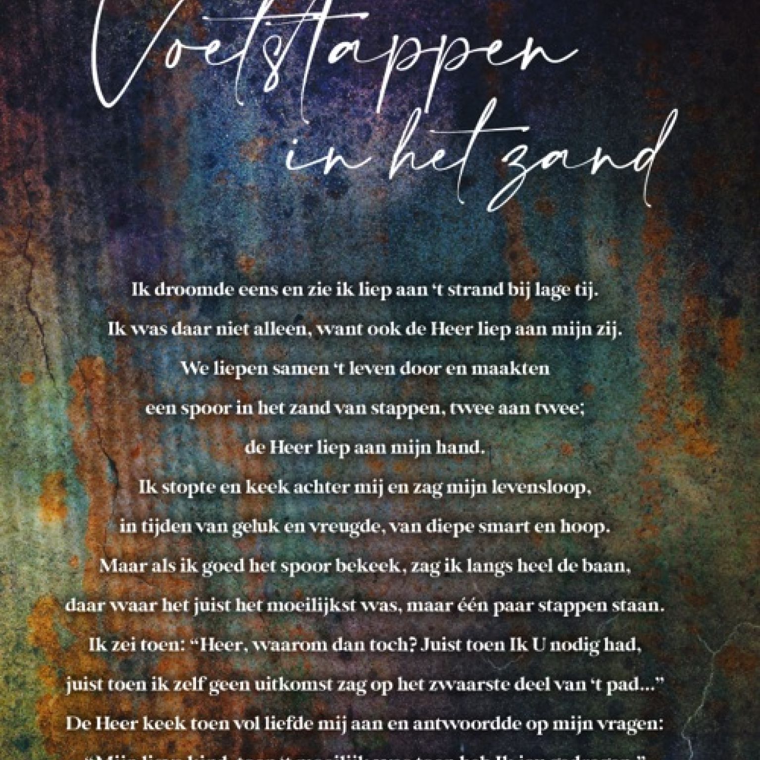 A4 poster met tekst uit het gedicht 'Voetstappen in het zand'