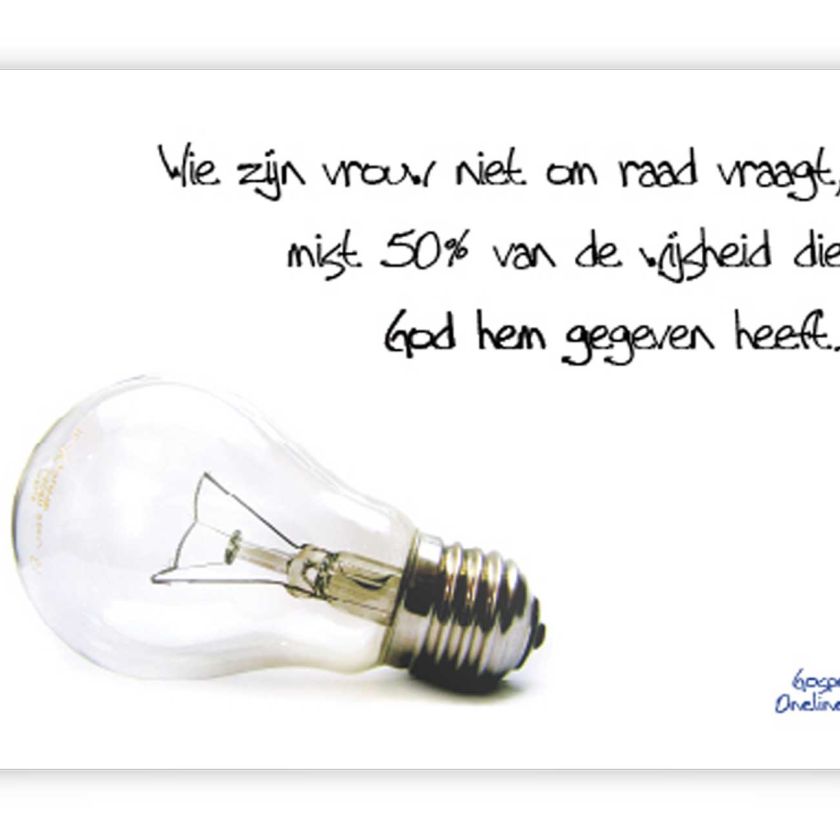 prentbriefkaart 'Wie zijn vrouw niet om raad vraagt'