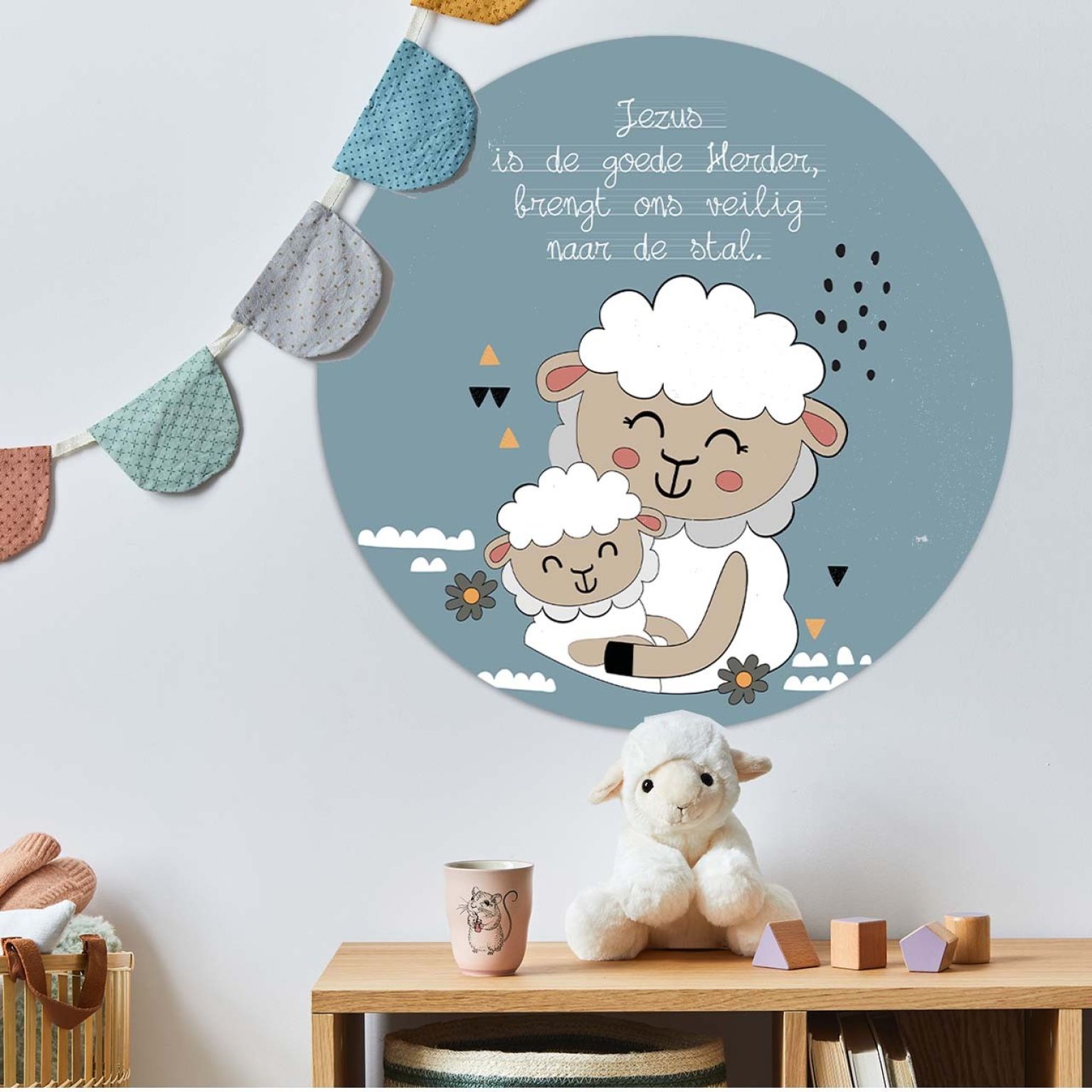 Kinder muurcirkel 'Jezus is de goede Herder' - 60 cm - MA39331 -  Wanddeco bij MajesticAlly