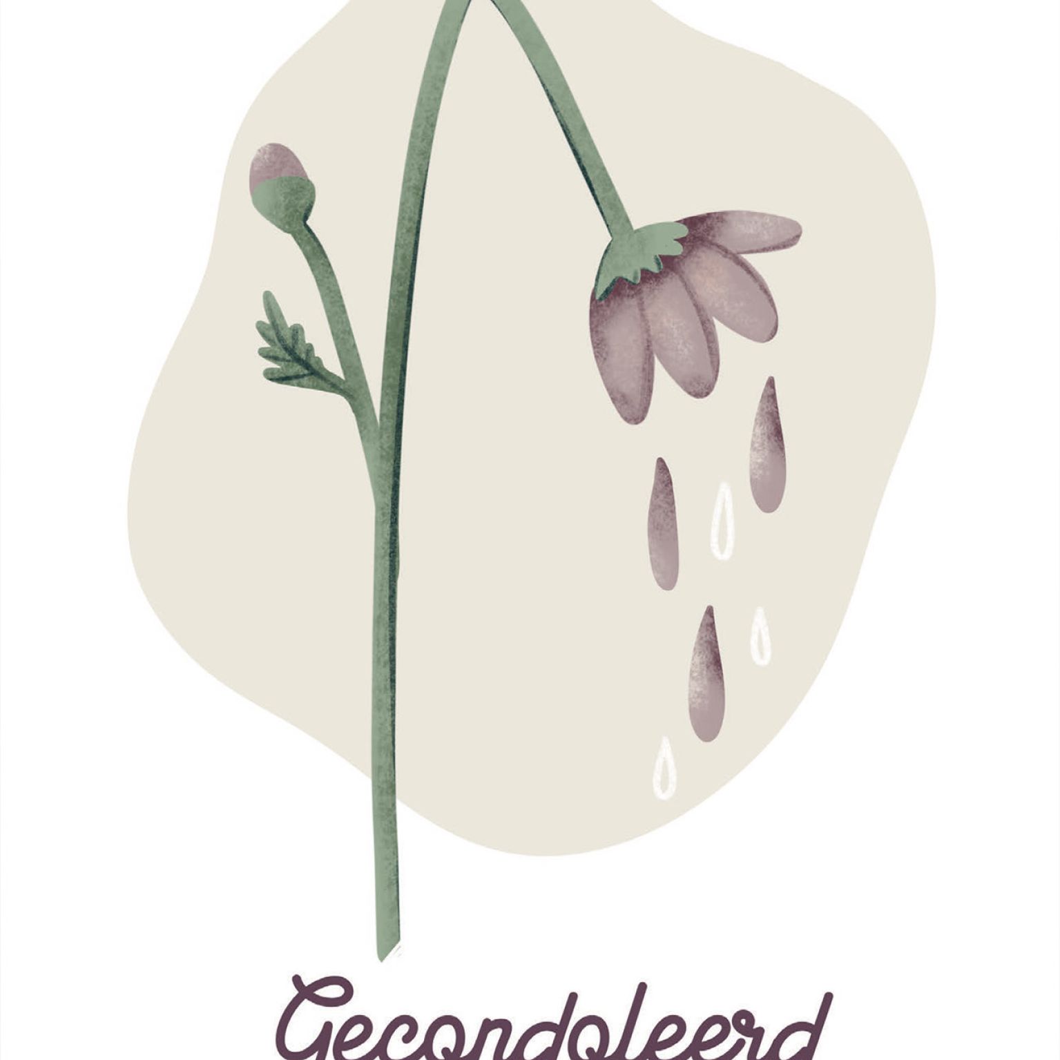 Kaart 'Gecondoleerd' met geknakte bloem