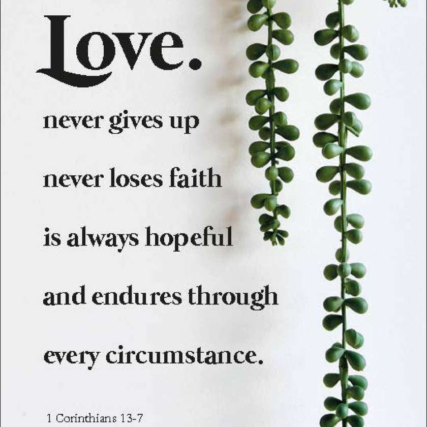 Interieurbord 'Love never gives up' - 552598B -  Interieurborden bij MajesticAlly