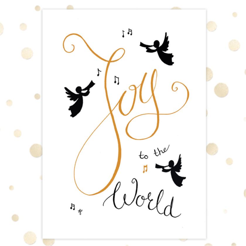 Kerstkaart 'Joy to the world' - goudfolie - MA36058 -  Goudfolie kerstkaarten bij MajesticAlly