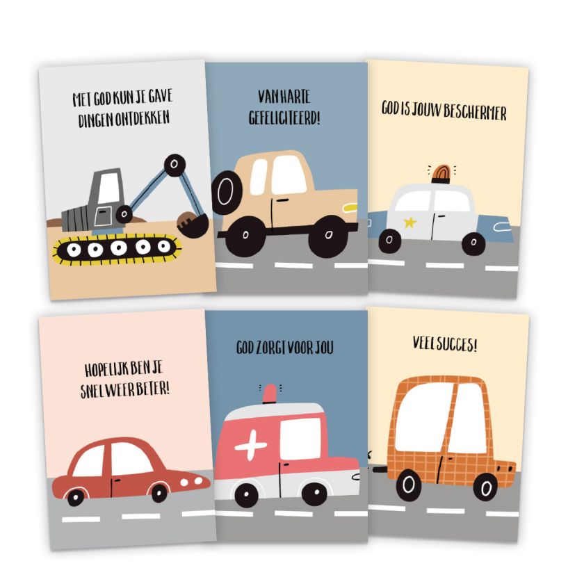 Set van 6 kinderkaarten met voertuigen